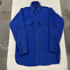 Vintage Lands End Long Sleeve Button Up Chamois Flannel Shirt Blue USA Size M US